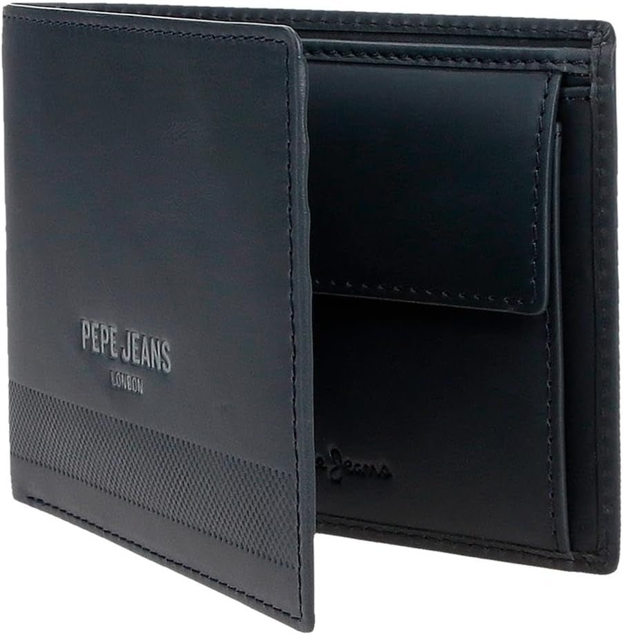 Portofel pentru bărbați Pepe Jeans, albastru, 11,5 x 8 x 1 cm, piele, protejat RFID, portofel cu buzunar pentru monede Portofel Barbati Naty Shop