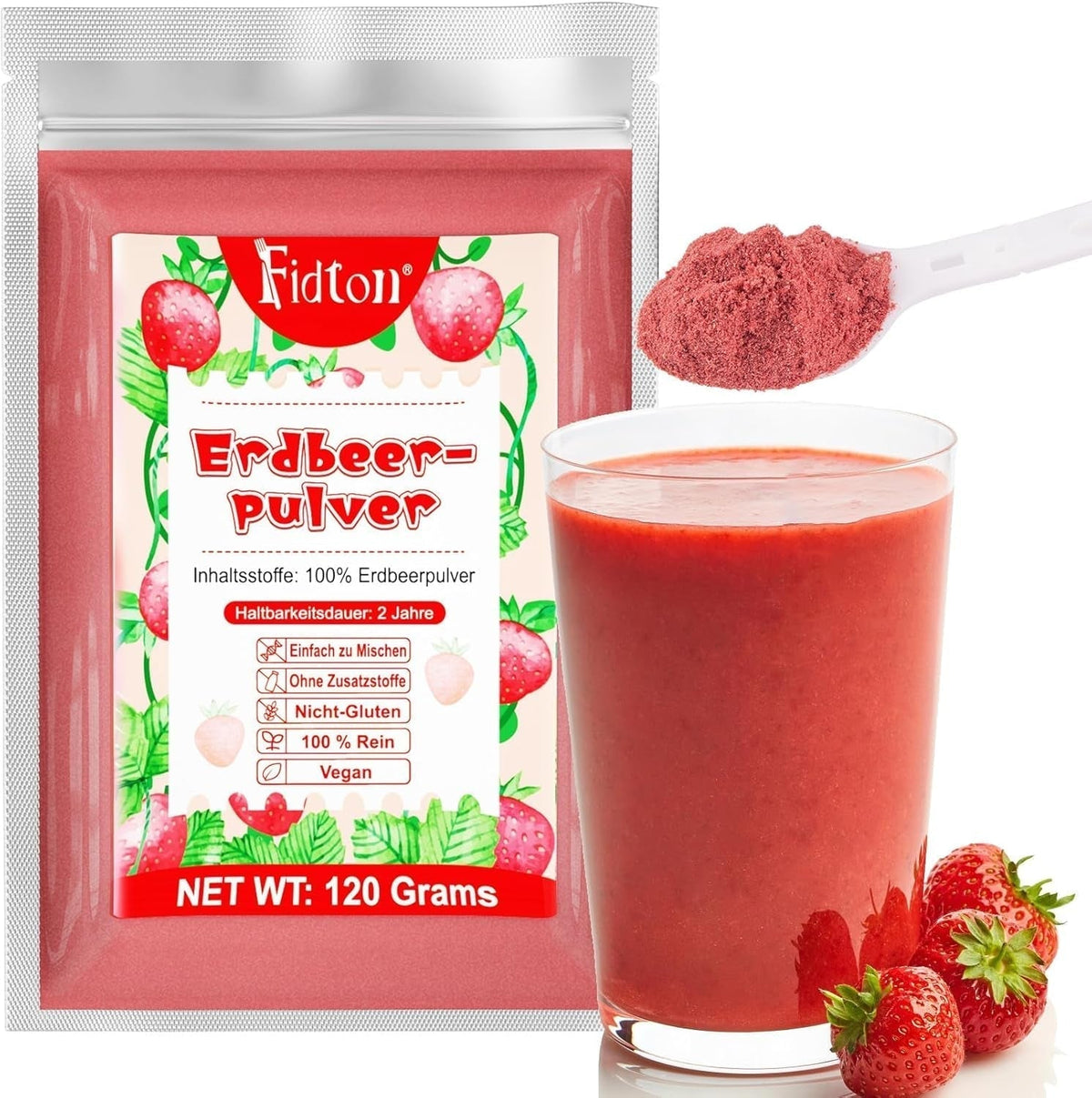 Pudră de căpșuni 120g - 100% căpșuni naturale Liofilizate, fără aditivi Amestecare ușoară Căpșuni nutritive, liofilizate pentru înghețată, prăjituri, smoothie-uri, băuturi, pudră aromatică Produse deshidratate Naty Shop 120G Căpșuni