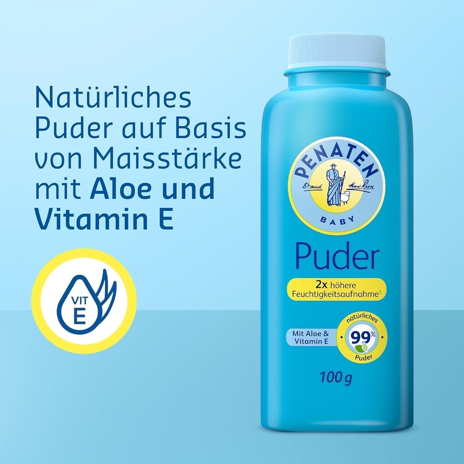 Pudră naturală pentru bebeluși Penaten cu aloe și vitamina E (1x 100g)- Protejează pielea sensibilă, absoarbe umezeala și menține pielea uscată- Aprobat dermatologic-99% ingrediente de origine naturală Copii - Baie si Skincare Naty Shop
