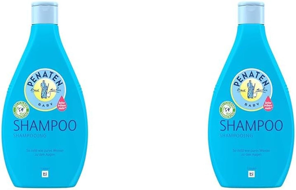 Șampon PENATEN (400 ml), șampon deosebit de delicat pentru bebeluși, pentru păr moale și ușor de pieptănat, la fel de blând ca apa pură pentru ochi, în ambalaj reciclabil (pachet de 2) Copii - Baie si Skincare Naty Shop Titlu implicit