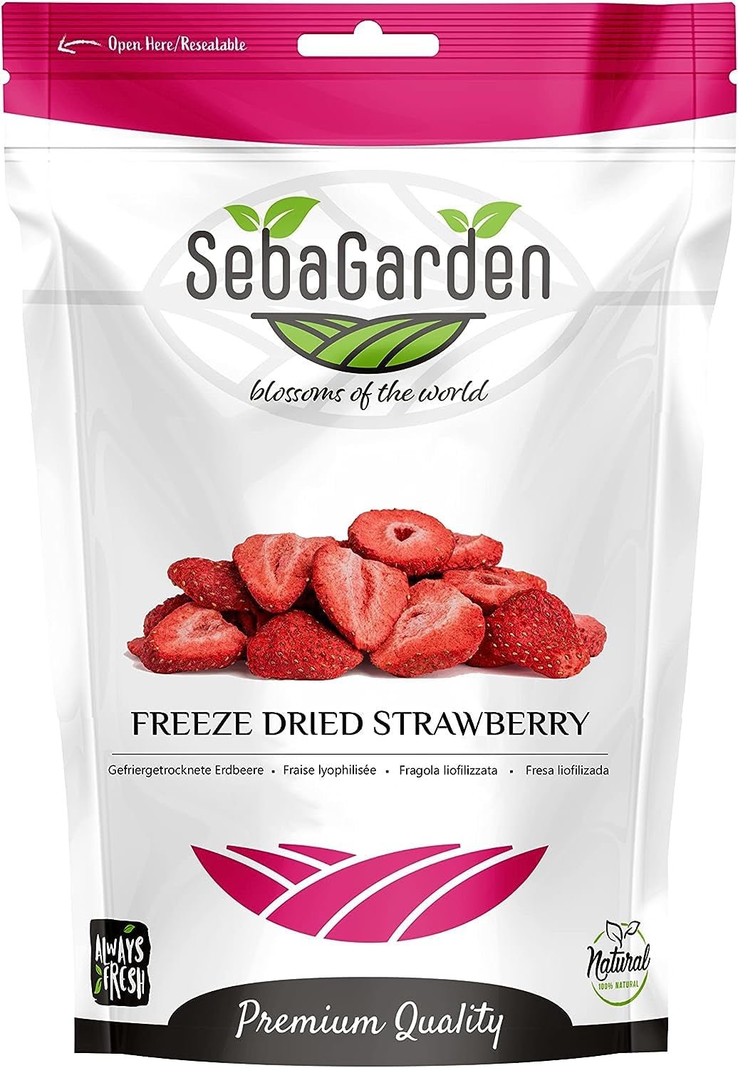 Seba Garden Premium căpșuni liofilizate, căpșuni mediteraneene delicioase, fără OMG și vegane (100 g) Produse deshidratate Magazinul meu 400 G