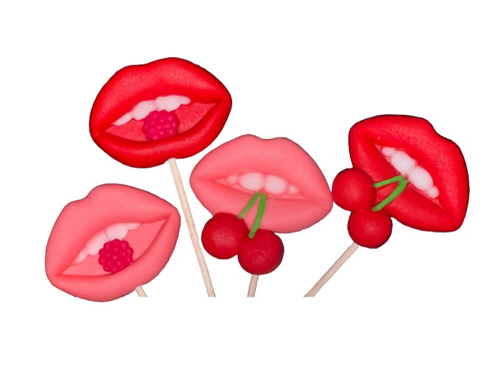 Set 4 decoratiuni comestibile din zahar, Buze senzuale Decoratiuni din Pasta de Zahar Nati Shop