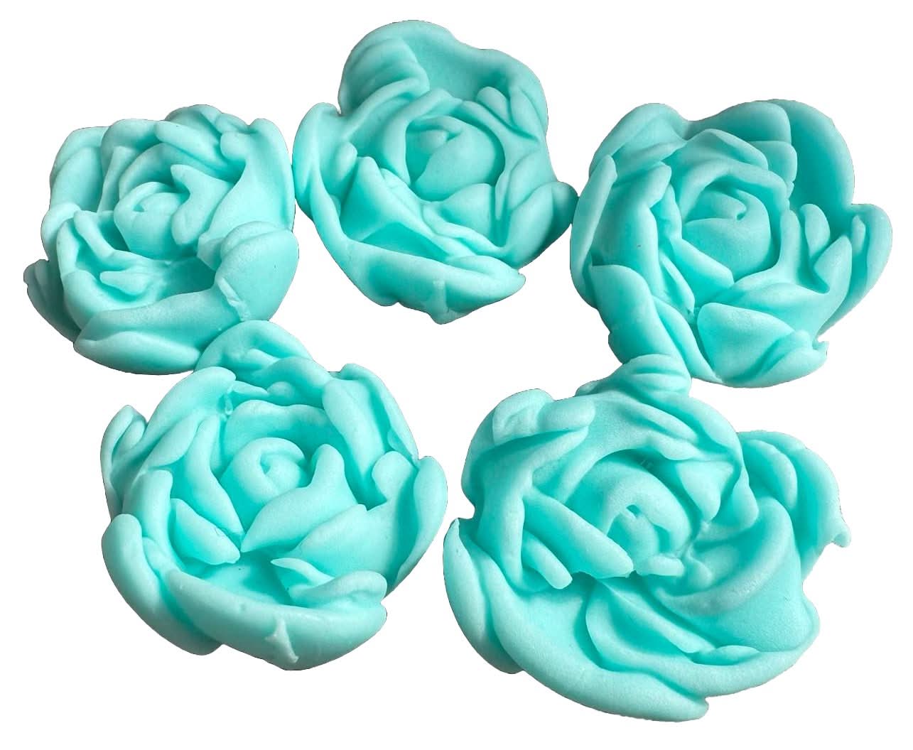 Set 5 decoratiuni comestibile din zahar, Trandafiri bleu Decoratiuni din Pasta de Zahar Nati Shop