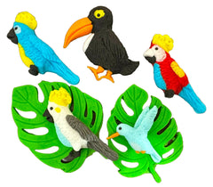 Set 7 decoratiuni comestibile din zahar, Pasari exotice Decoratiuni din Pasta de Zahar Nati Shop