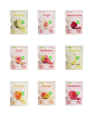 Set de degustare de fructe liofilizate BUAH® | Gustare perfectă de chipsuri crocante din fructe | Alternativă de dulciuri fără zahăr adăugat, toppinguri pentru terci | Vegan Fără gluten Produse deshidratate Naty Shop Pachet de 9 (Nou)