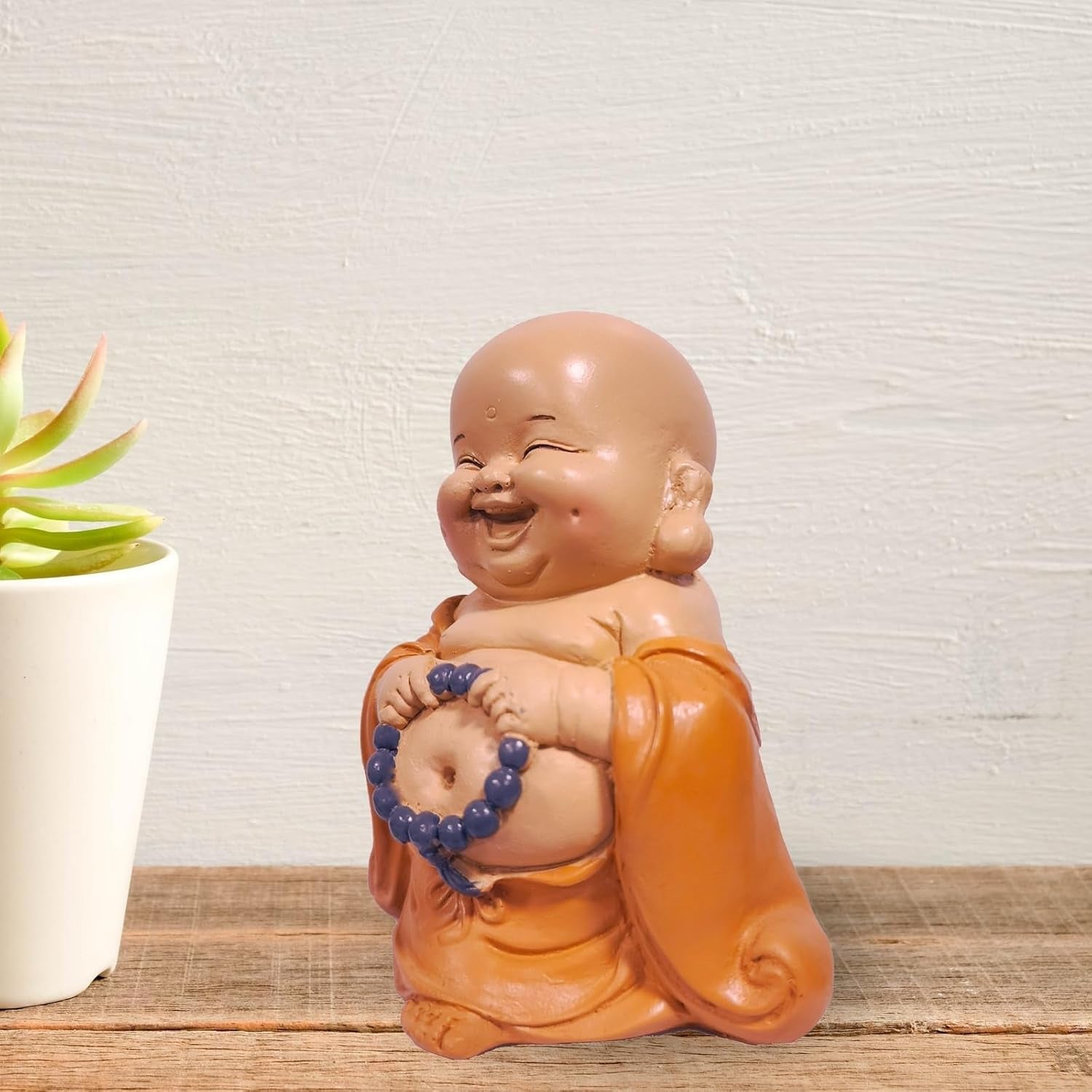 Statuetă Buddha râzând cu rozariu - Figurină inspirată și veselă - Talisman norocos plin de pozitivitate - Idee de cadou drăguță și spirituală - -H 10 cm - Zen'Light Statuete si sculpturi Naty Shop