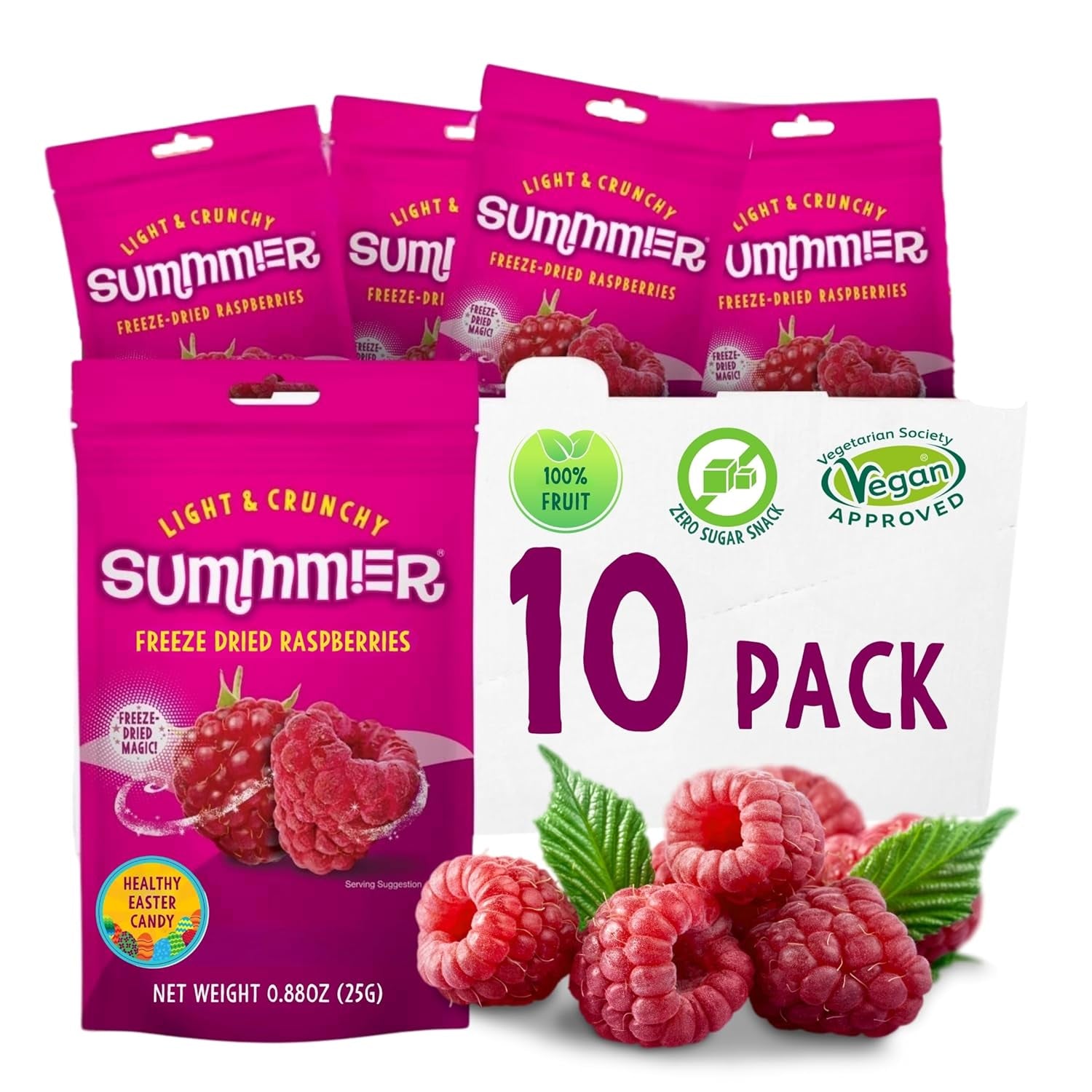 Summmer căpșuni liofilizate - pachet de 5 - fără zahăr, 100% naturale, delicioase gustări crocante pentru copii și adulți, ideale pentru cereale și cutii de prânz (55g) Produse deshidratate Naty Shop Pachet de 10 Zmeură