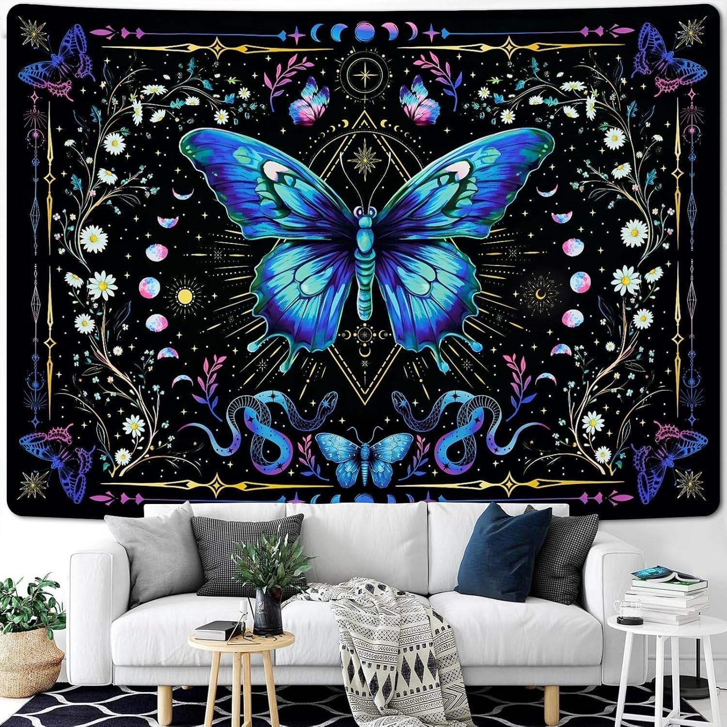 Tapiserie alishomtll fluture faza lunii florale daisy negru Casa - Accesorii si Decoratiuni Naty Shop