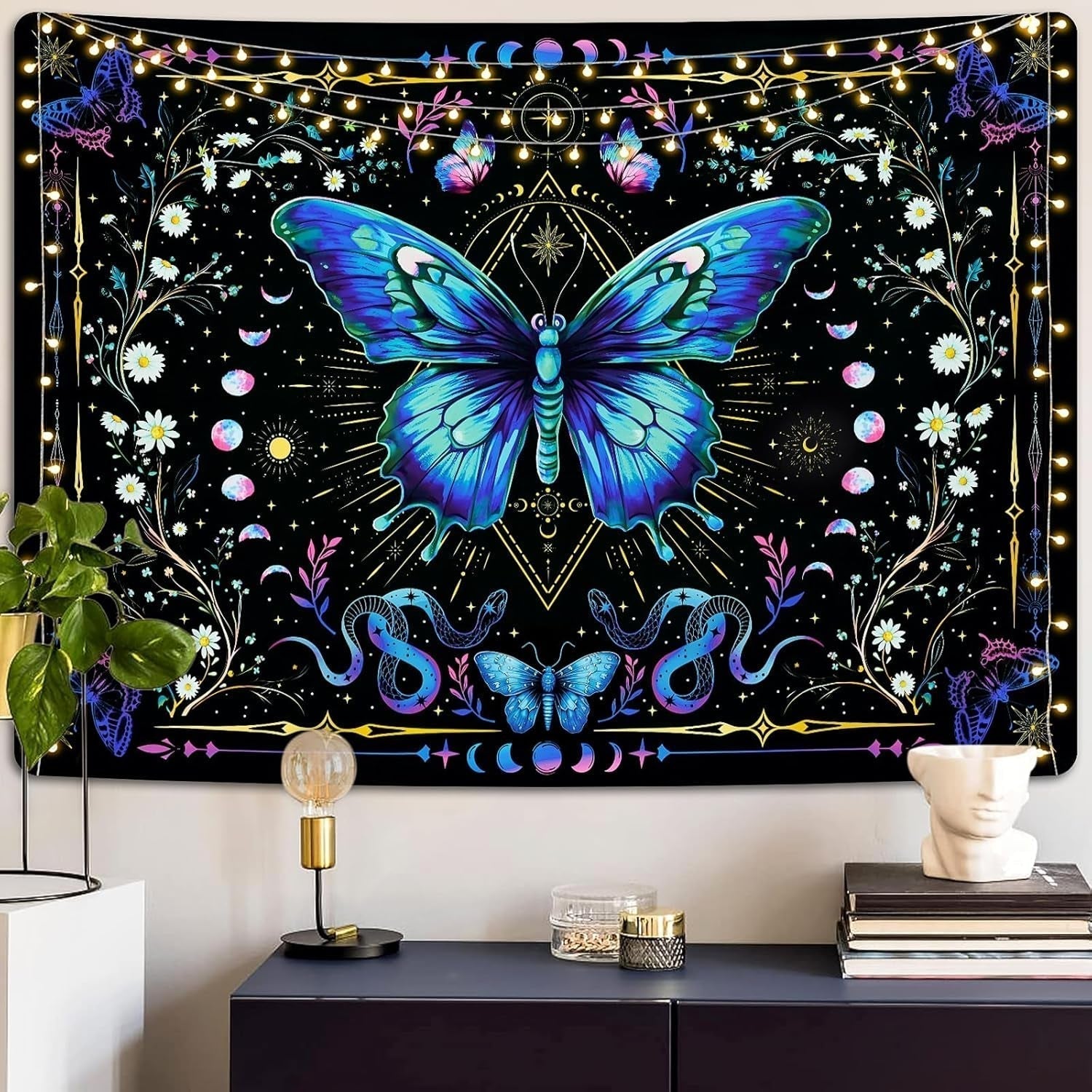Tapiserie alishomtll fluture faza lunii florale daisy negru Casa - Accesorii si Decoratiuni Naty Shop
