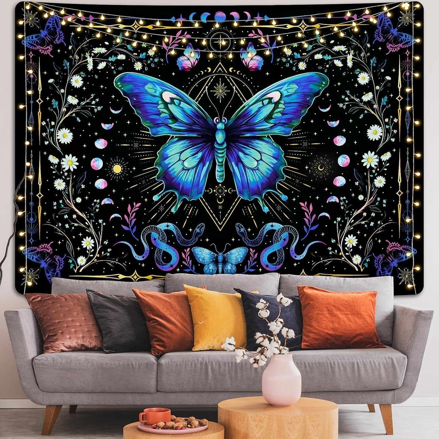 Tapiserie alishomtll fluture faza lunii florale daisy negru Casa - Accesorii si Decoratiuni Naty Shop