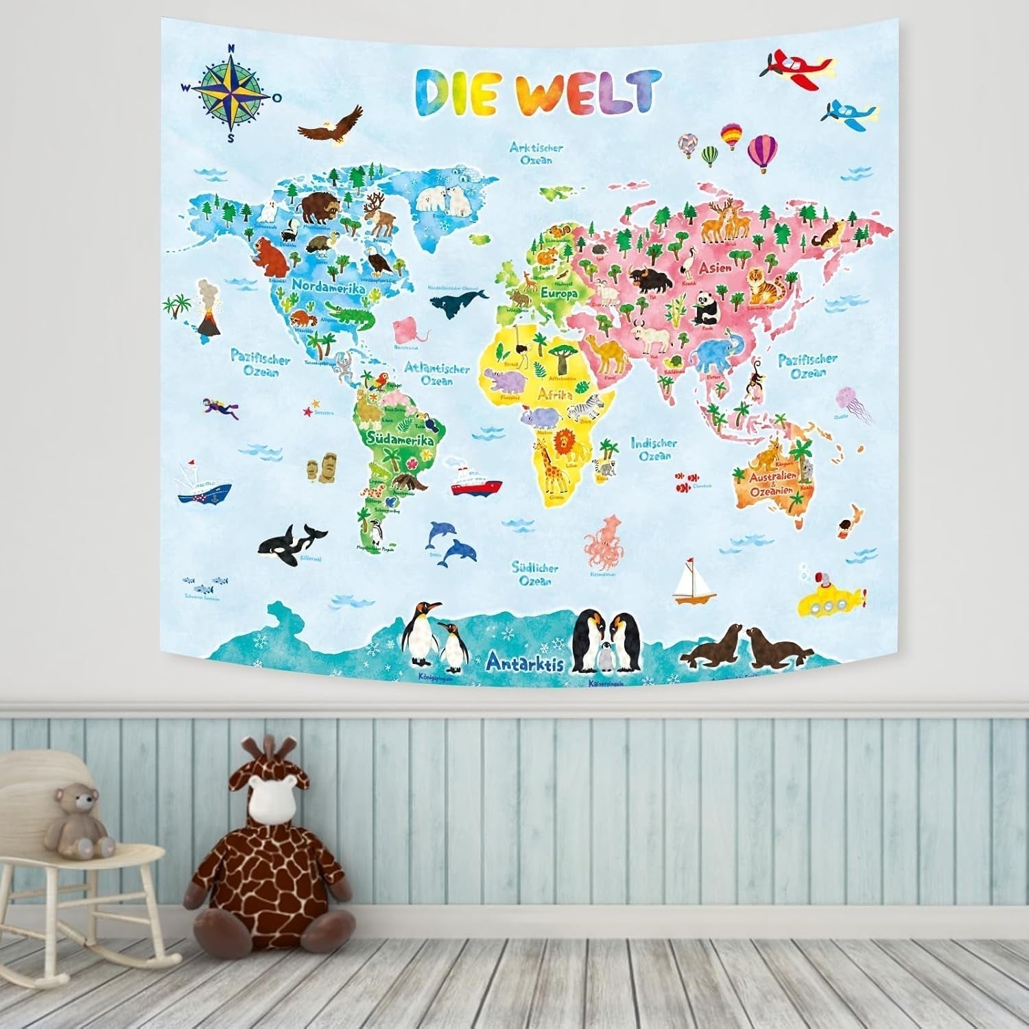 Tapiserie bashom harta lumii animalelor germana copii Casa - Accesorii si Decoratiuni Naty Shop