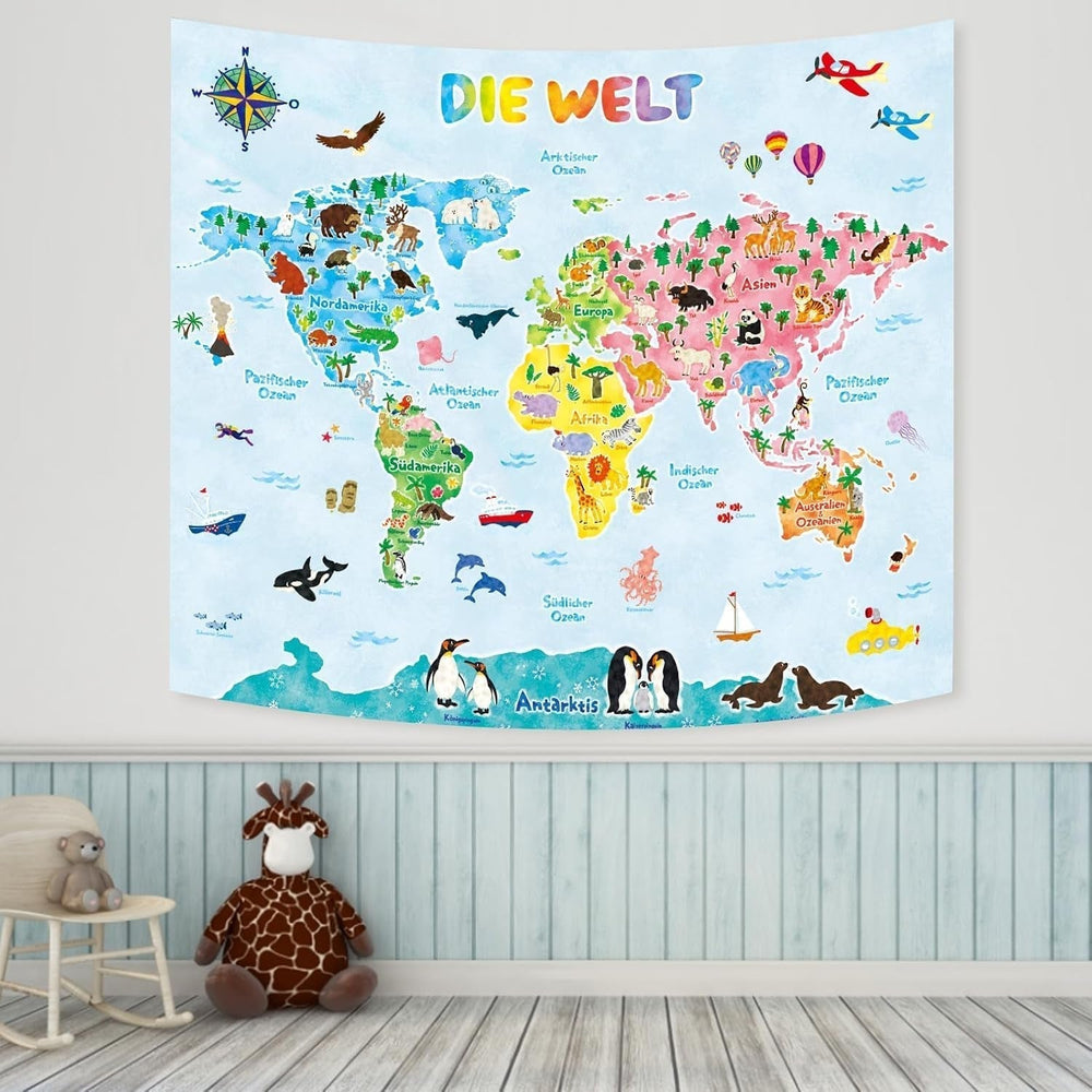 Tapiserie bashom harta lumii animalelor germana copii Casa - Accesorii si Decoratiuni Naty Shop
