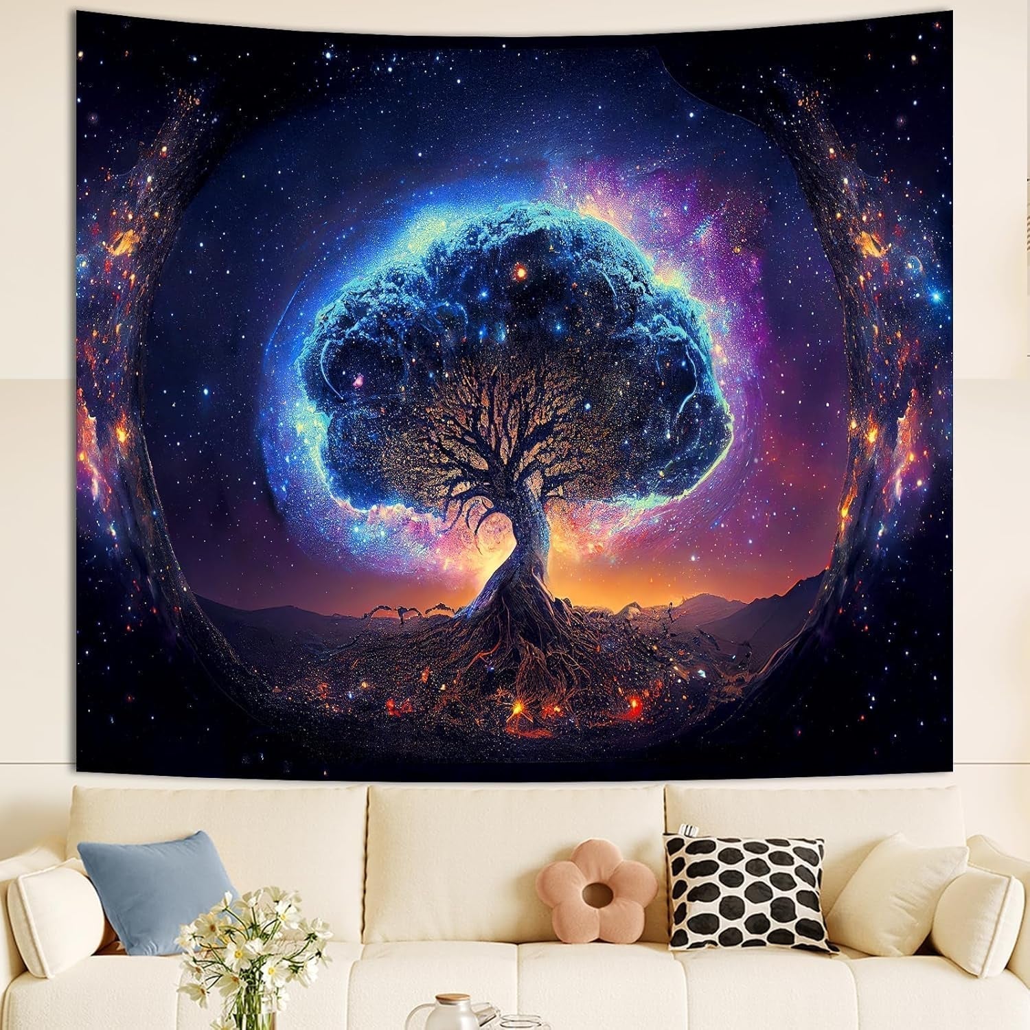 Tapiserie copac lumina neagra spatiala estetica Casa - Accesorii si Decoratiuni Naty Shop