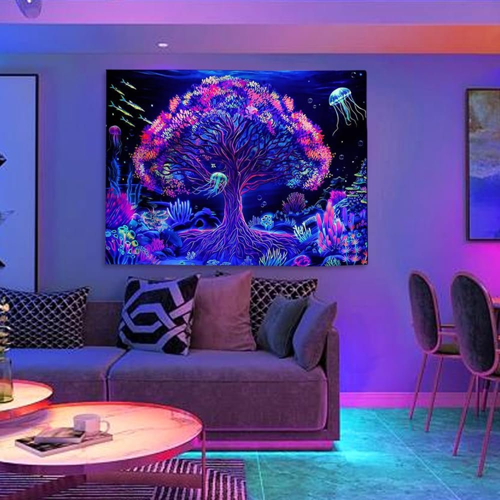 Tapiserie copac viata mandala fluorescent Casa - Accesorii si Decoratiuni Naty Shop