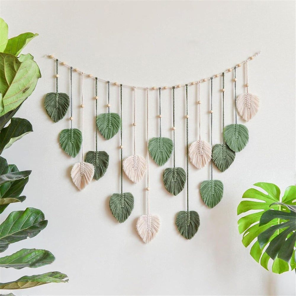 Tapiserie decorare mare tesute margele lemn frunze Casa - Accesorii si Decoratiuni Naty Shop Default Title