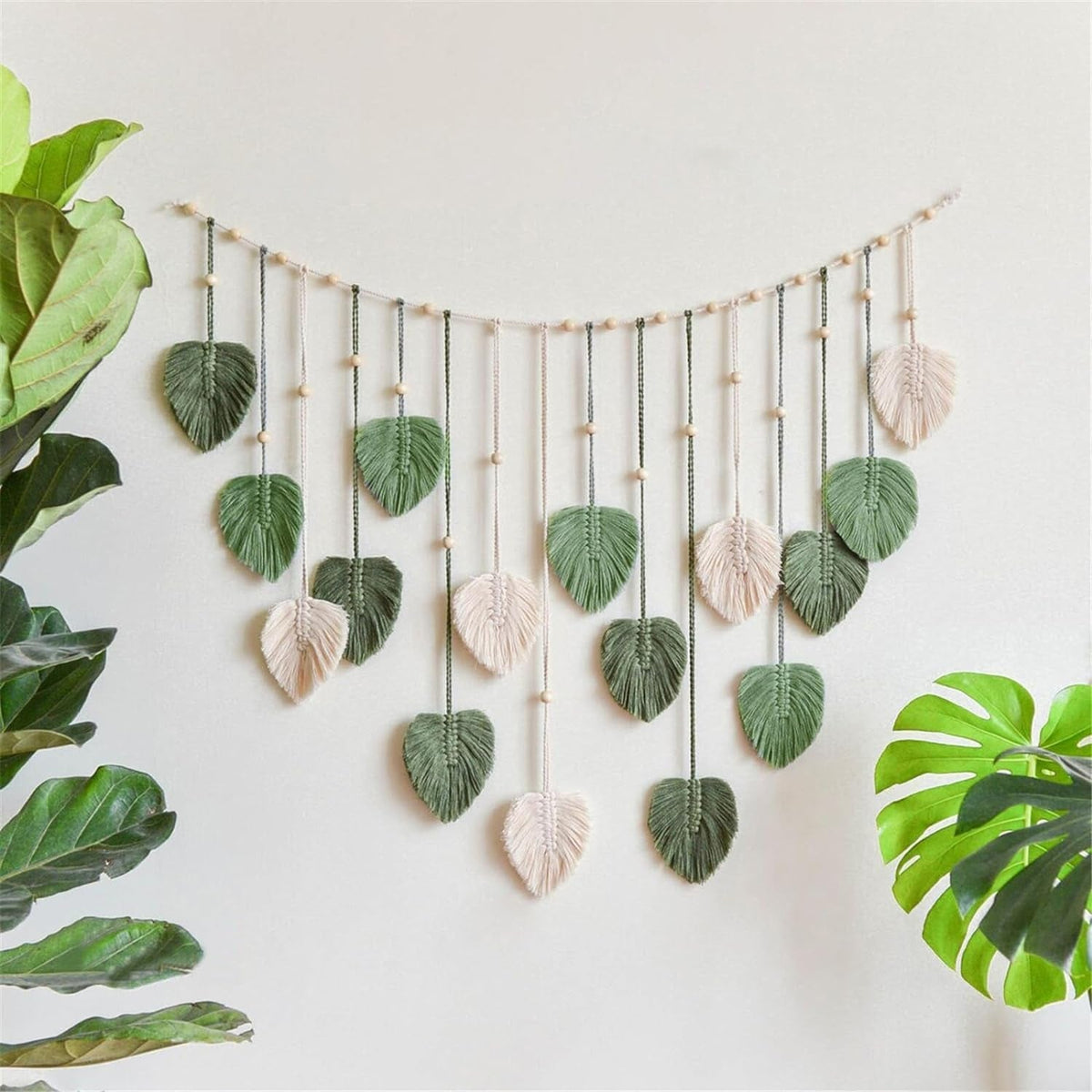 Tapiserie decorare mare tesute margele lemn frunze Casa - Accesorii si Decoratiuni Naty Shop Default Title