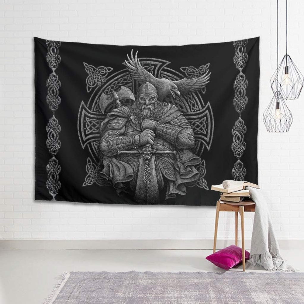 Tapiserie grey viking odin axe sword raven cross Casa - Accesorii si Decoratiuni Naty Shop