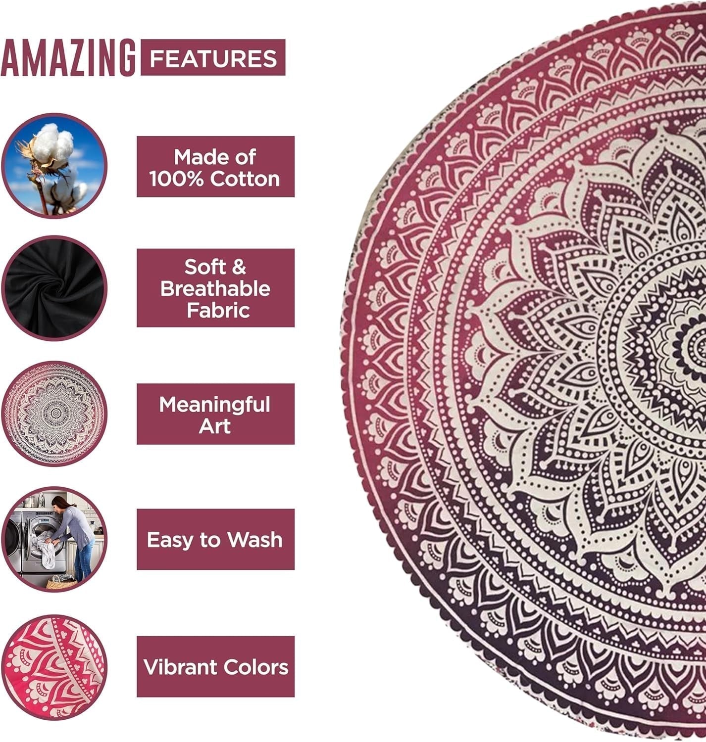 Tapiserie india prosop plaja rotund mandala hippie mare Casa - Accesorii si Decoratiuni Naty Shop