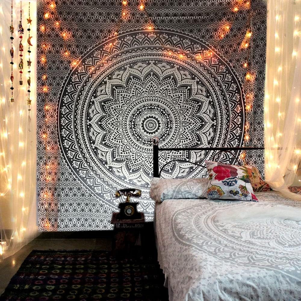 Tapiserie indian psihedelic mandala negru alb india Casa - Accesorii si Decoratiuni Naty Shop