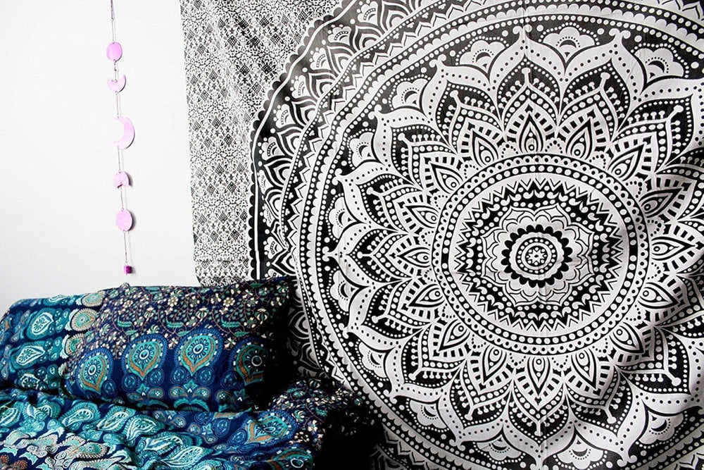 Tapiserie indian psihedelic mandala negru alb india Casa - Accesorii si Decoratiuni Naty Shop