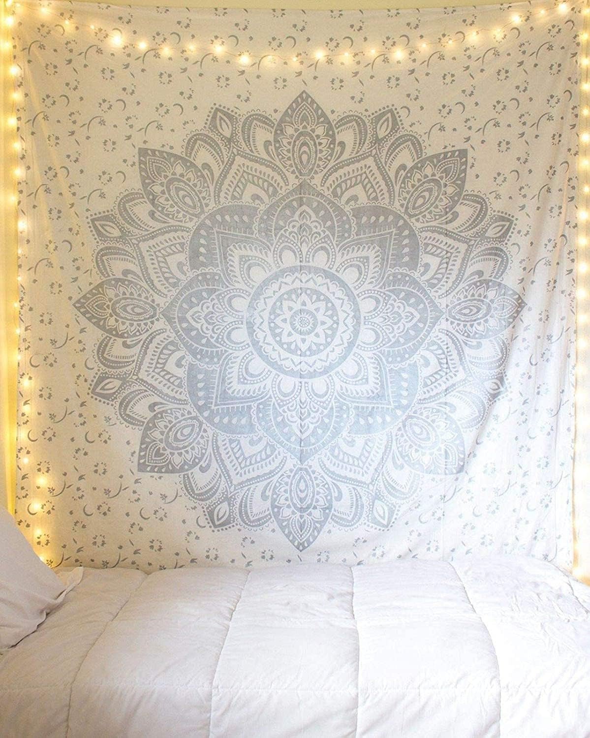 Tapiserie indiana mandala alb argintiu camera estetic panza Casa - Accesorii si Decoratiuni Naty Shop Default Title