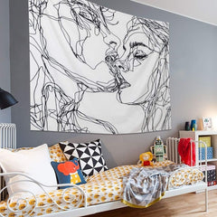 Tapiserie lomohoo abstract sketch art negru alb kissing Casa - Accesorii si Decoratiuni Naty Shop
