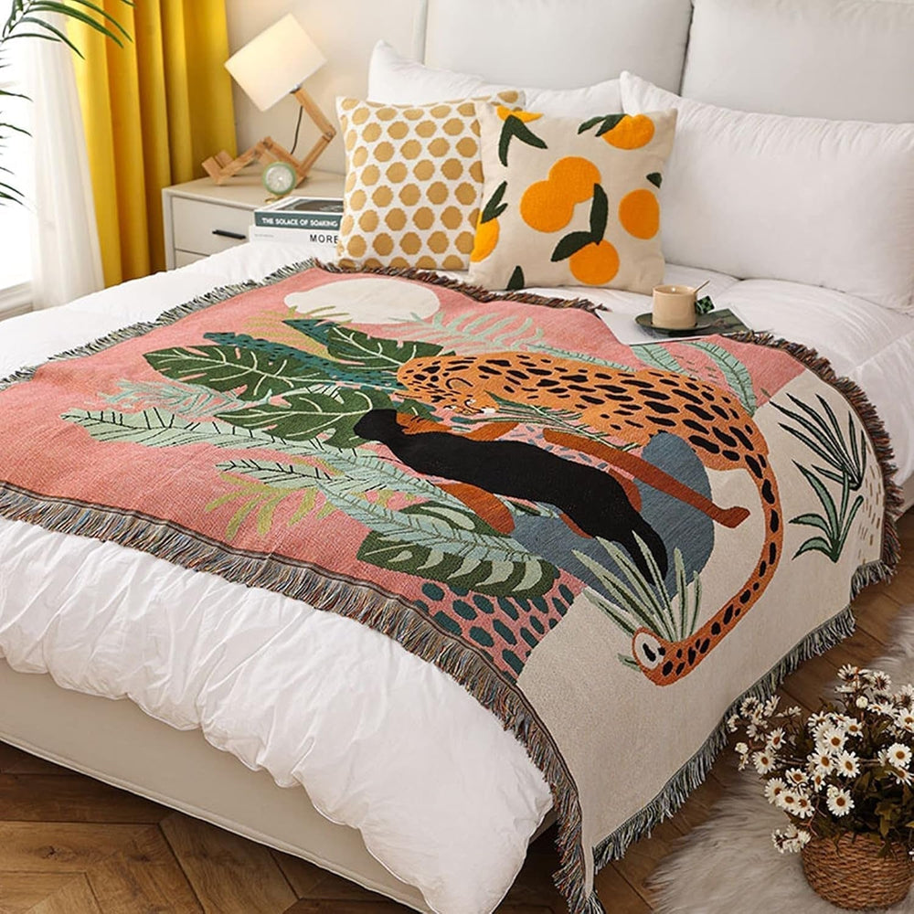 Tapiserie lumisyne double sided bumbac tesute patura arunca Casa - Accesorii si Decoratiuni Naty Shop Cheetah fată