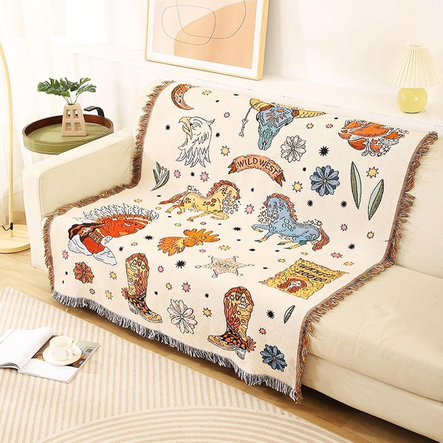 Tapiserie lumisyne double sided bumbac tesute patura arunca Casa - Accesorii si Decoratiuni Naty Shop Vestul sălbatic