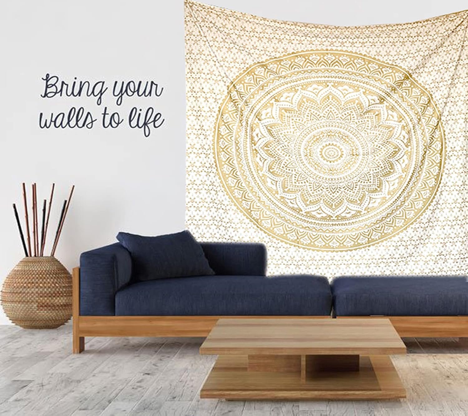 Tapiserie mandala decorare camera estetica aur alb panza Casa - Accesorii si Decoratiuni Naty Shop