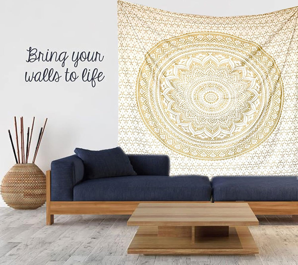 Tapiserie mandala decorare camera estetica aur alb panza Casa - Accesorii si Decoratiuni Naty Shop