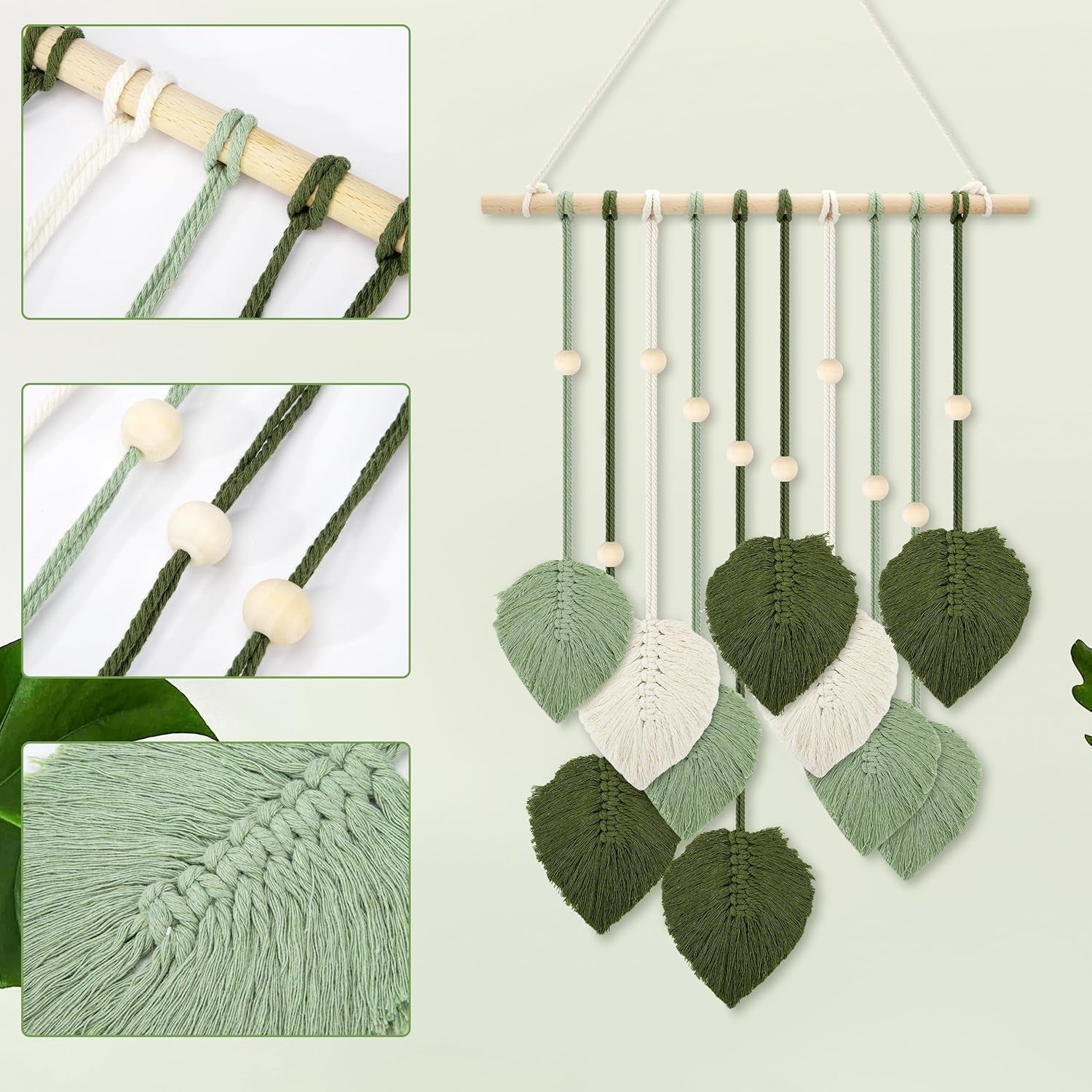 Tapiserie margele lemn frunze verzi carlig Casa - Accesorii si Decoratiuni Naty Shop