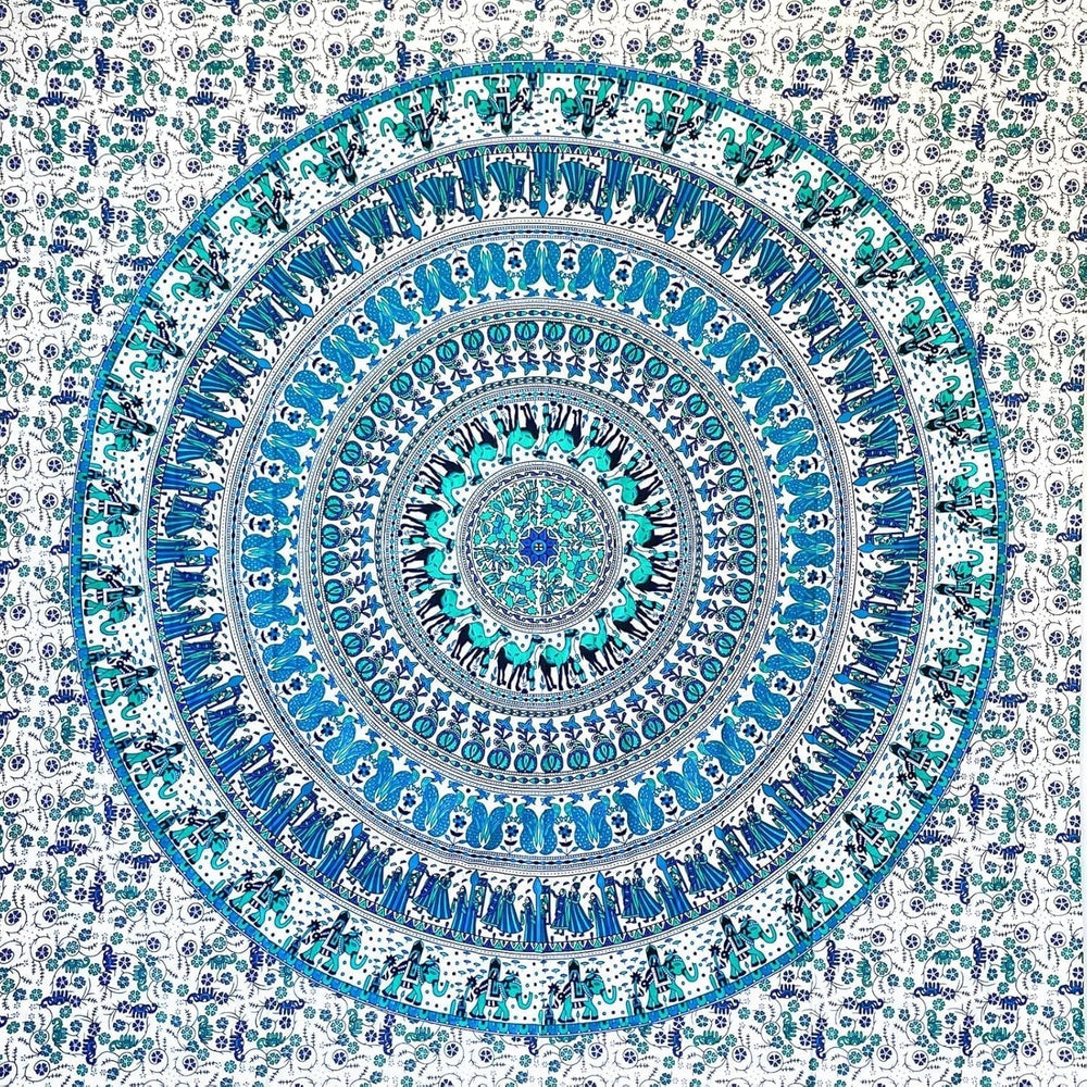 Tapiserie momomus mandala bumbac colorat desene orientale Casa - Accesorii si Decoratiuni Naty Shop Alb-albastru 135L X 210B Cm