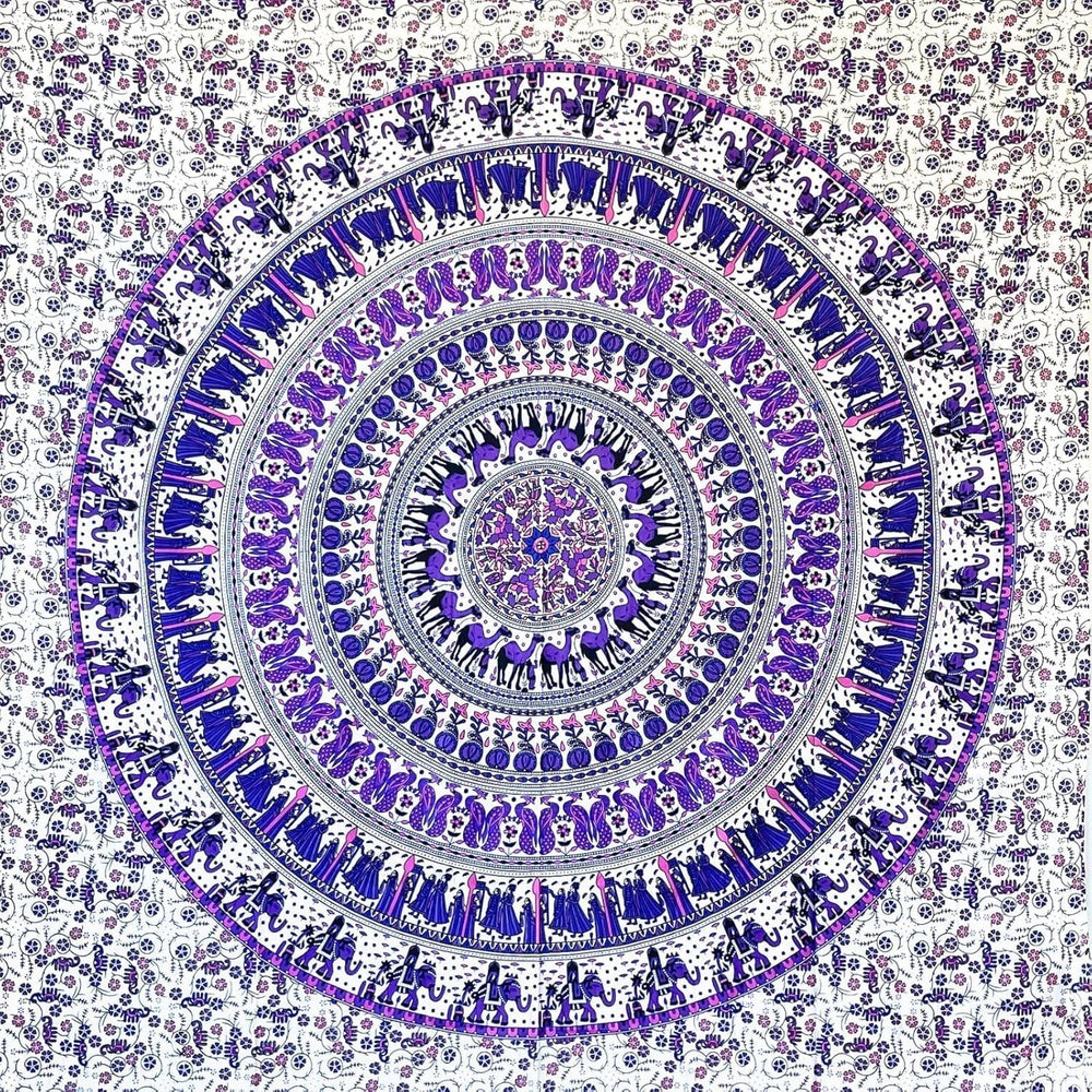Tapiserie momomus mandala bumbac colorat desene orientale Casa - Accesorii si Decoratiuni Naty Shop Alb-liliac 135L X 210B Cm
