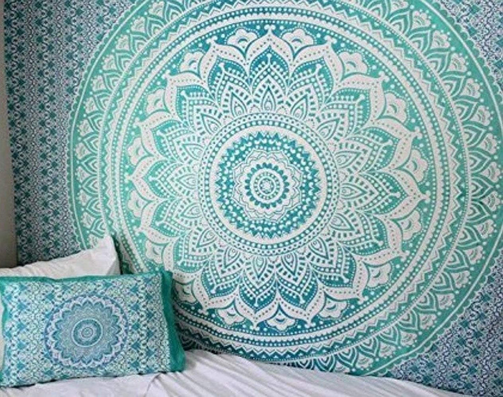 Tapiserie rajrang mandala bumbac verde mare Casa - Accesorii si Decoratiuni Naty Shop Verdețuri de mare 152L X 127B Cm