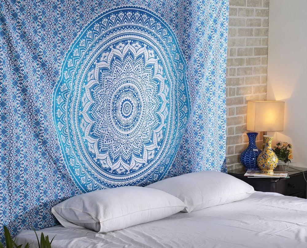 Tapiserie rajrang mandala bumbac verde mare Casa - Accesorii si Decoratiuni Naty Shop Albastru 152.4L X 127B Cm