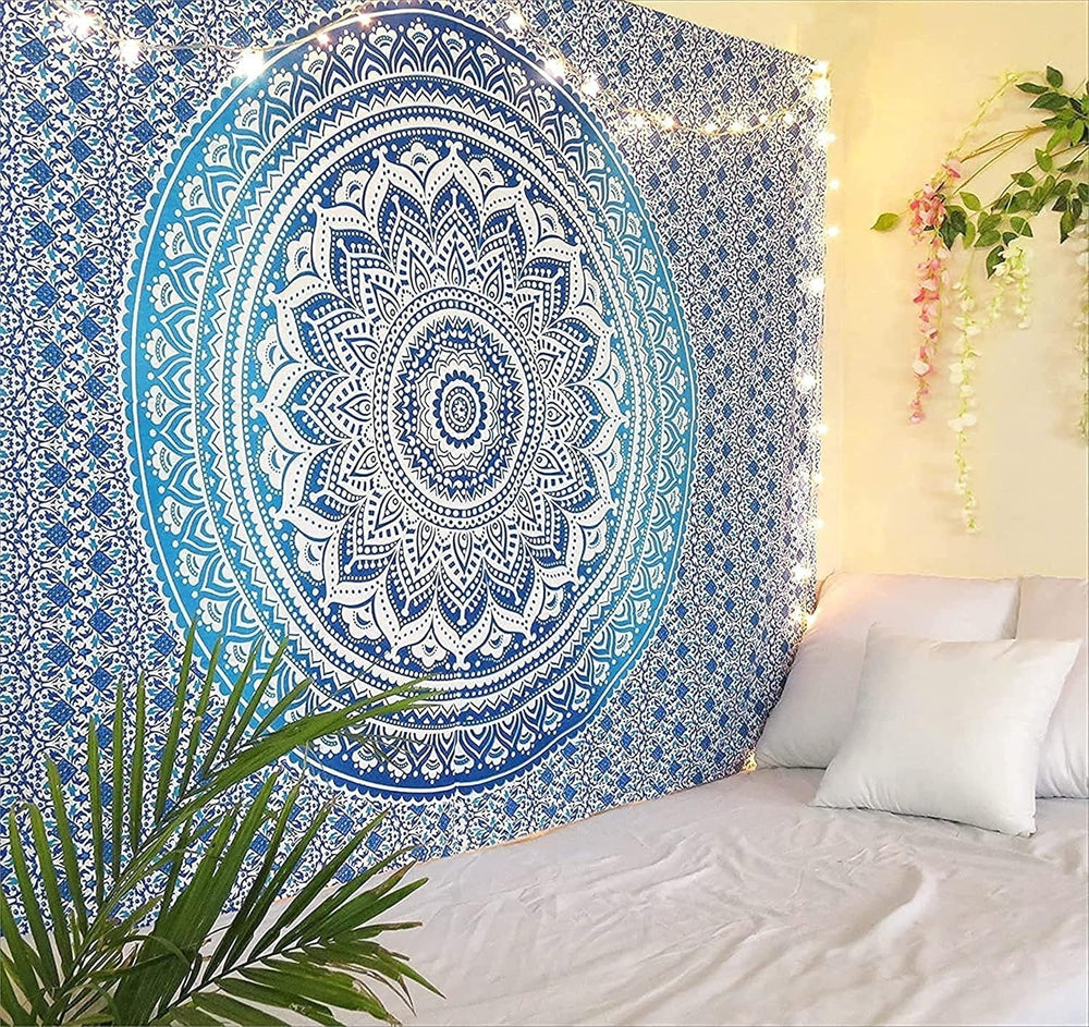 Tapiserie rajrang mandala bumbac verde mare Casa - Accesorii si Decoratiuni Naty Shop Albastru 213.4L X 137.2B Cm