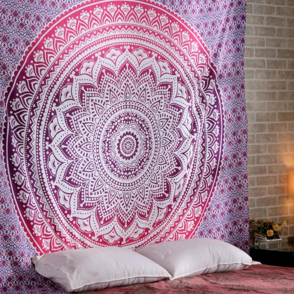 Tapiserie rajrang mandala bumbac verde mare Casa - Accesorii si Decoratiuni Naty Shop Roz 76.2L X 101.6B Cm