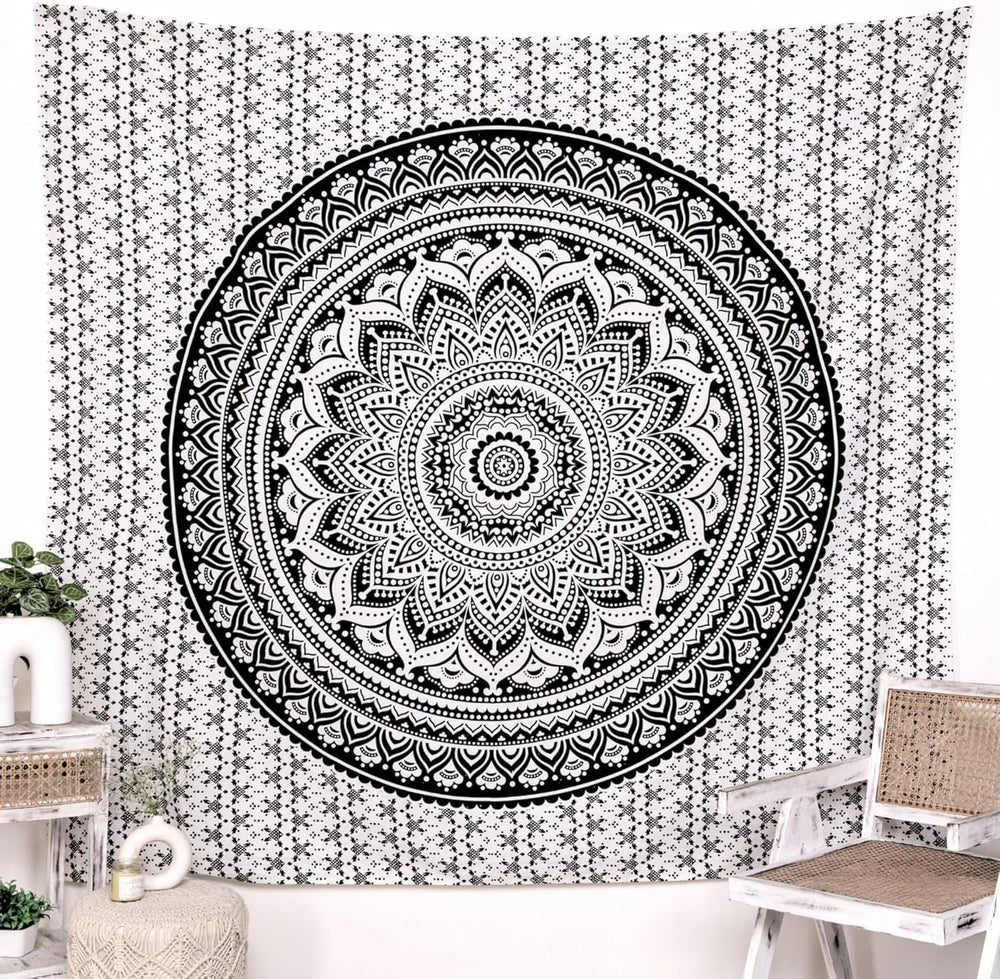 Tapiserie rajrang mandala bumbac verde mare Casa - Accesorii si Decoratiuni Naty Shop Negru 228.6L X 274.3B Cm