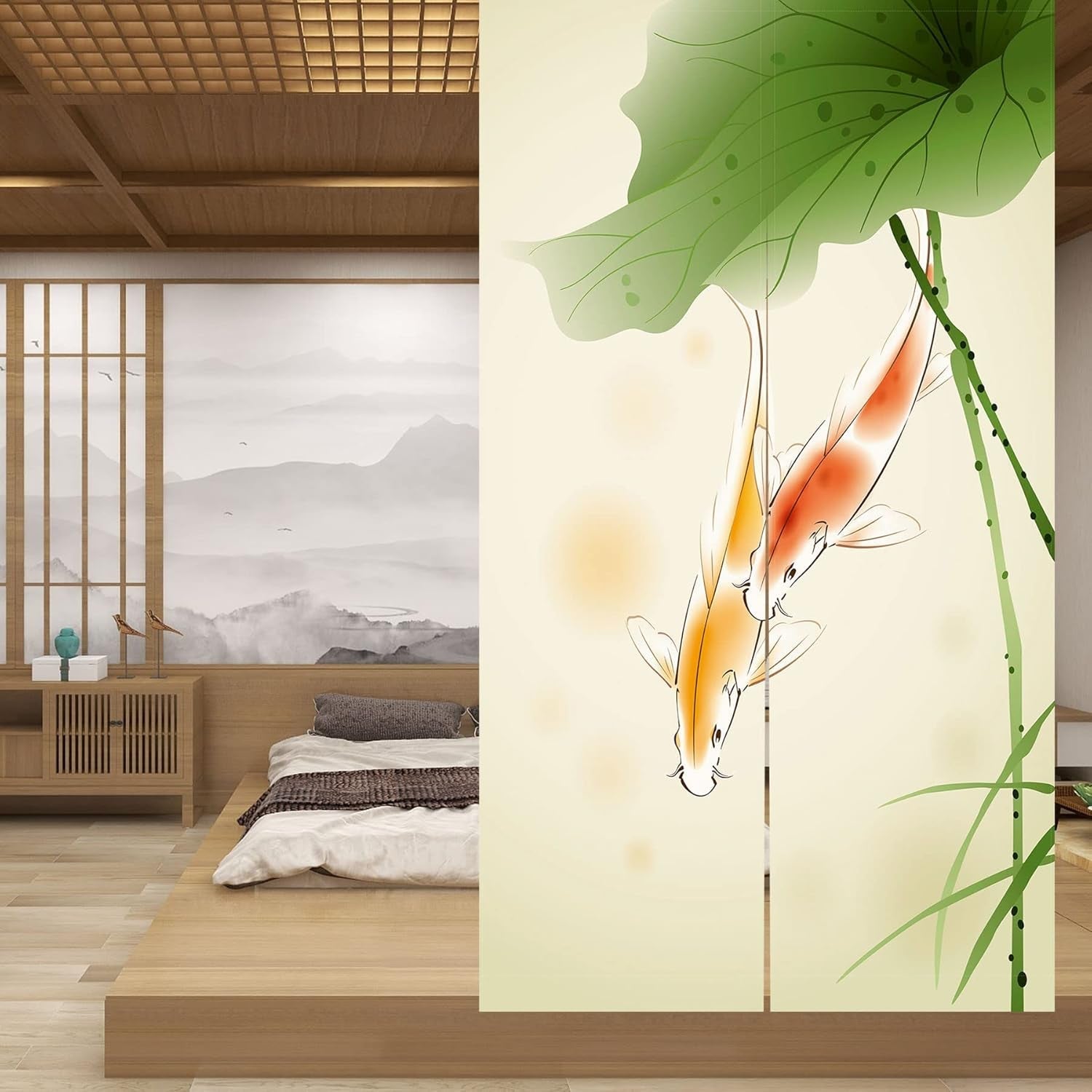 Tapiserie stil japonez lenjerie groasa noren lunga lotus Casa - Accesorii si Decoratiuni Naty Shop